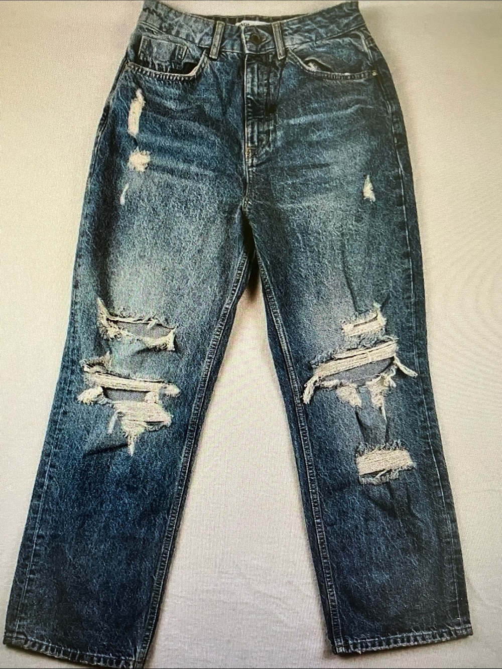 Zara Blue Straight-Leg Distressed Jeans